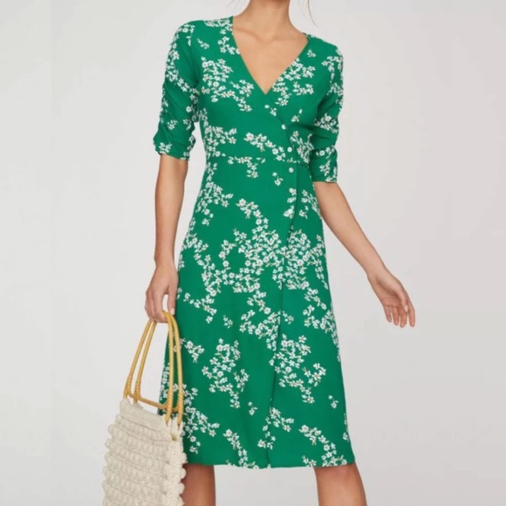 Faithful the Brand Anne Marie Green Floral Wrap Midi Dress L Large